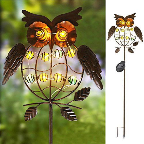 Lawn Ornaments Solar Decorative Lights for Yard Deck Blazin Bison Owl Solar Garden Light Weather Resistant LED Balcony Housewarming Gift Outdoor Patio Decor Auto On/Off Brown